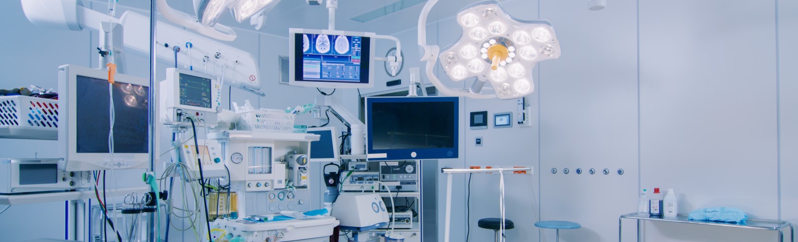 Hospital room with several technological medical devices