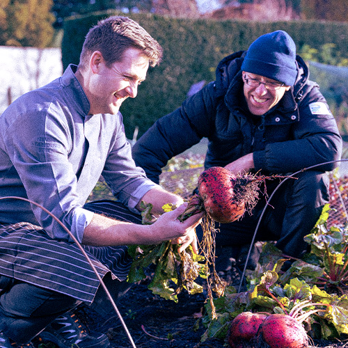 two man planting beets